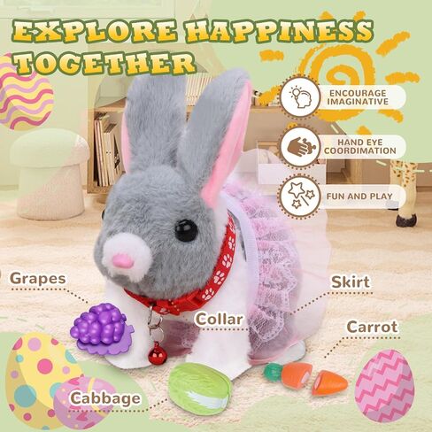 Easter Bunny Stuffed Animal, Ideal Easter Gifts for Kids 3-5, Hopping Bunny Toys for Kids with Sounds, Wiggling Ears, Nose, Jumping, Great Gift for Birthdays, Children's Day, and Christmas in Kuwait