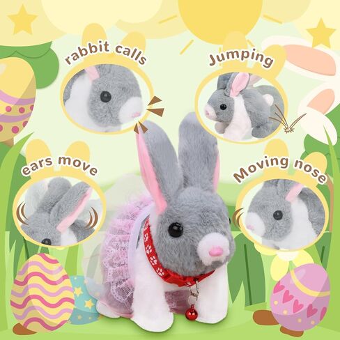 Easter Bunny Stuffed Animal, Ideal Easter Gifts for Kids 3-5, Hopping Bunny Toys for Kids with Sounds, Wiggling Ears, Nose, Jumping, Great Gift for Birthdays, Children's Day, and Christmas in Kuwait