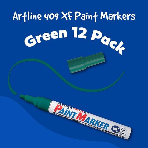 409XF Paint Markers for Wood, Glass, and Plastic, Waterproof Marker for Indoor/Outdoor Applications, Opaque Permanent Markers Chisel Tip 2.0-4.0mm - Green, 12 Pack in Saudi Arabia