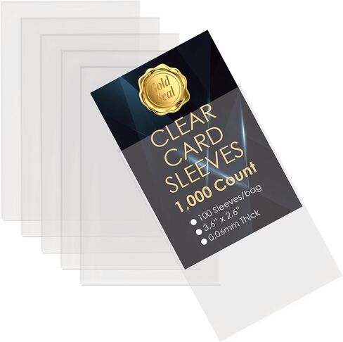 Gold Seal 1000 PCS Soft Trading Card Sleeves ، Top Loading Gockets Clear Pockets لبطاقات 2.5 "× 3.5" ، آمنة الأرشيف ، سماكة مميزة 0.6 مم غير PVC (10 عبوات من 100 أكمام) in Kuwait
