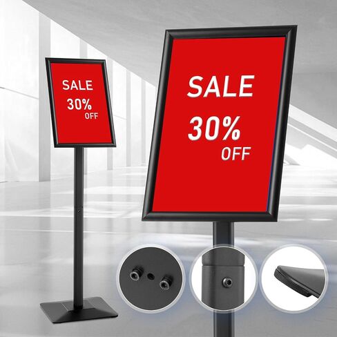 DISPLAYSWORKER حامل أرضية حامل للقاعدة شديدة التحمل قابل للتعديل، حامل ملصق حامل اللافتة، أرضية ثابتة مقاس 11 × 17 بوصة، عرض عمودي/أفقي، أسود in Saudi Arabia