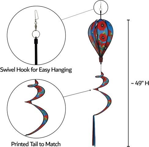 In The Breeze 0984 Red Poppies Hot Air Balloon Spinner-Outdoor Hanging Decoration in Saudi Arabia