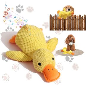 Quack-Quack Calming Duck Dog Toy, Emotional Support Plush for Dogs, Indestructible Chew Toy for Aggressive Chewers, Soft Squeaky Yellow Stuffed Duck, Interactive Indoor/Outdoor Toy (Yellow, S)