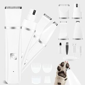 الكلاب العناية بالكلاب ، ضوضاء منخفضة اللاسلكي 4 في 1 Cat Dogtrimmer للاستمالة ، USB Dog Dog القابلة لإعادة الشحن-يشمل 4 دليل Combs Classic White
