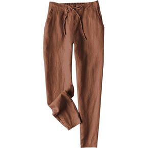 Tanming Linen Pants for Women Summer Casual High Waisted Drawstring White Beach Pant
