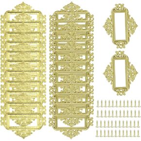 24Pcs Antique Lace-up Label Holder, 2.17" x 1.71" Gold Library File Drawer Tag Office Label Holder, Vintage Decorative Drawer Box Frame for Office, Library