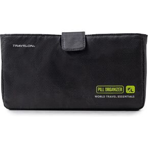 Travelon World Travel Essentials 7-Day AM/PM Push Button Pill Case, Black, One Size