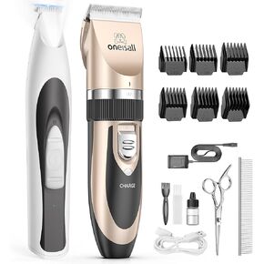 oneisall Dog Clipper Low Noise, Dog Grooming Kit with Rechargeable, Low Noise Dog Paw Trimmer with LED Light, Paw Trimmer for Dogs 0.8inch Widen Blade, 35dB Cordless