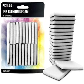 Pixiss Mini Ink Blending Foams, 20 Pack Rectangle Replacement Foam Pads for Distressing, Blending and More