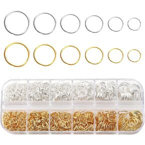 1275pcs حلقات الوثب المفتوحة متنوعة 3 ألوان حلقات تقسيم للمجوهرات وضع علامات على لوازم القلادة مجموعة حلقات الصلب المفاتيح للحرف (برونزية الذهب الفضي)