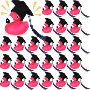SOTIFF 24 PCS Flamingo Rubber Duckies Mini Rubber Flamingos Bulk with tassel Cap for Pool Float Party Form