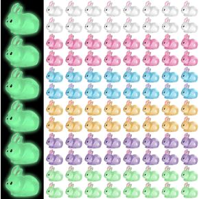 Suzile 98 pcs عيد الفصح مضيئة الراتنجات الصغيرة الأرنب 6 ألوان توهج صغير صغير في الأرانب الداكنة المصغرة شخصيات لحديقة مصغرة الطحلب ديكور المناظر الطبيعية عيد الفصح الحفلات الحفلات الحزب