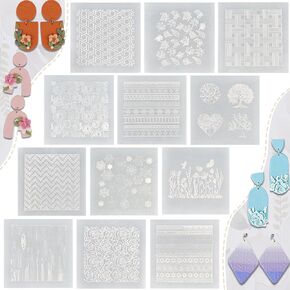 12pcs ملصقات طين البوليمرات ، حصيرة نسيج الطين لصنع مجوهرات الأقراط ، العمل مع قواطع ، أدوات طين البوليمر