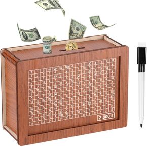 بنك Piggy For Kids ، Bank Bank Coin Bank الخشبية مع الهدف ، وآمن توفير البنوك البنوك النقدية للمنزل ، والهدايا للأولاد أموال البنوك الخنزير - داكن براون (2000 دولار)