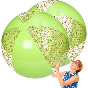2 Pcs 48 Inch Giant Beach Balls Glitter Confetti Inflatable Pool Balls Jumbo Summer Blow up Beach Toys for Adults Swimming Pool Outdoor Hawaii Luau Party Supplies(Colored)