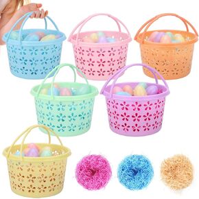 Gamexcel 6 Pack Easter Eggs Starks for Kids-Plastic Easter Basket مع 3Pack Tricolor Easter Grass