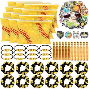 98 PCS Coftball Party Favors تشمل الكرة اللينة Goodie Makeup Bass Bracelet Bands Hair Ties Hair Ties Higer For Softball Team Gifts Sport
