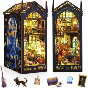 Hopgo Book Nook Kit for Adults, DIY Miniature Dollhouse Kits with LED Light, Bookend Bookshelf Insert Decor, Model Tiny House Building Kits (Pandora's Box)