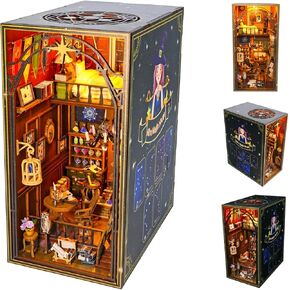 FLYIFE Mini Dollhouses DIY Miniature House Kit Coffee Shop Book Nook Tiny Wooden Dollhouse with Furniture and LED Lights Rolife Byanavrin The Best Gift for Children, M2311