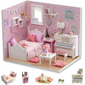 Flever Dollhouse Miniature DIY House Kit Creative Room with Furniture and Cover for Romantic Valentine's Gift (Sunny Princess)