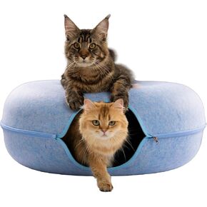 CATTASAURUS Peekaboo Cat Cave for Multiple & Large Cats Up to 30-45 Lbs, Fluffy Cat Beds & Furniture, Scratch Detachable & Washable Tunnel Bed, Comfy Donut Bed (Ruby Snowball, Large (Calming))