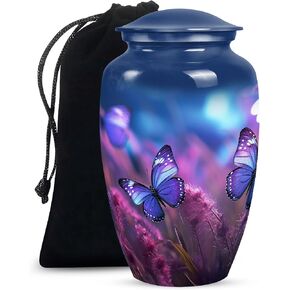 فراشات ملونة تطير في مرج مع الزهور - جرة للرماد للذكور البالغين كبيرة - زخارف جرة - 10 بوصة - كبيرة - جرة للرماد البشري للإناث والذكور البالغين - جرة تذكارية لحرق الجثث in Kuwait