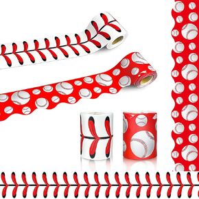 65.6ft Bulletin Board Decorations - 2 Rolls Rolls Baseball Trim ، قابلة لإعادة الاستخدام في الفصول الدراسية المتزايدة للعودة إلى الديكور المدرسي والمعلمين واللوازم المنزلية