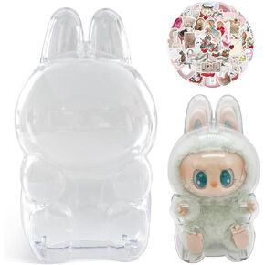 حالة واقية ل Labubu Plush Doll Keychain The Monsters المثيرة معكرون واقي عرض العلبة الغطاء واضحة للشكل مربع تخزين البلاستيك PVC (الجلوس)