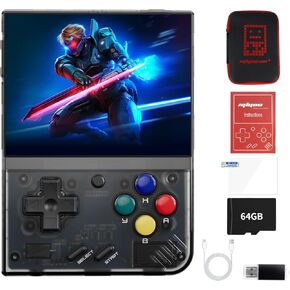 Miyoo Mini Plus,Handheld Retro Game Console 64GB,3.5-inch 640*480 IPS Screen 3000mAH Battery with Storage Case Casual Game Console Video Games Consoles(Black)