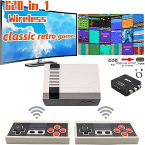 Classic Mini Retro Game Console, Classic Retro Game System Built-in 620 Classic Video Games,AV and HDMI Output and Dual Wireles Game Controllers.Plug and Play. (White)