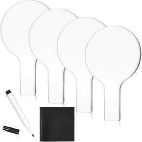 Containlol 4 Pieces Mini Dry Erase Answer Paddles Acrylic Answer Board Double-Sided Response Paddles Quick Response Board with Handle for Teaching Office Games Home(White Boards, Black Marker)