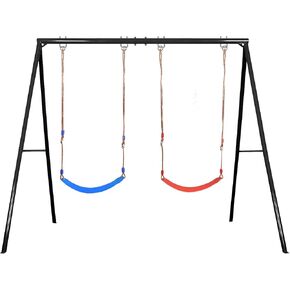 IKARE Metal Swing Frame with 2 Belt Swing Seats, Extra Large Swing Set for Kids and Adults, 2 Seats Supports up to 440 LBS, Fits for Indoor and Outdoor Activities, Garden, Backyard, Playground