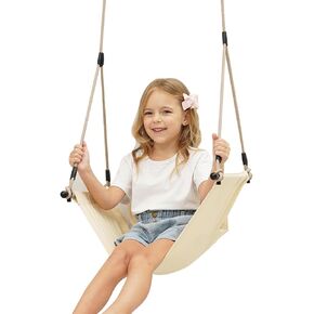 Nets Tribe Toddler Swing Chair ، مقعد الأرجوحة الحبل الثقيلة للأطفال الذين يعانون من وسادة مسند الظهر ، أرجوحة المدخل للأطفال الداخليين في الهواء الطلق ， مجموعة الأرجوحة الصغيرة ، التثبيت السهل ، تتراوح أعمارهم بين 6-36 أشهر (Khaki)