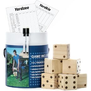 SPORT BEATS Giant Wooden Yard Dice, Outdoor Games Set of 6 with Two Games