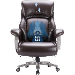 Big and Tall Office Chair 500lbs-Heavy Duty Ergonomic Computer Chair with Extra Wide Seat, High Back Executive Large Desk Chair with Thick Seat and Tilt Rock, Adjustable Lumbar Support-Brown
