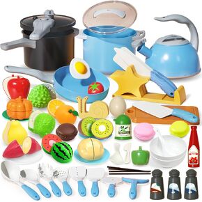 إكسسوارات Kids Kitch مع أواني اللعب والمقالي - لعبة مزيفة تظاهر لعبة الفتيات والفتيان 3-8 سنوات ، مطبخ الطبخ للطفل