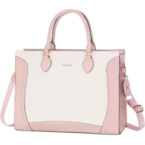 MOSISO Laptop Tote Bag for Women, 15.6 inch Waterproof PU Leather Laptop Bag, Vertical Curved Line Computer Briefcase, Large Capacity Teacher Work Handbag for Business Office, Pink