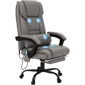 Vinsetto High Back Massage Office Chair with 6 Vibration Points, PU Leather Reclining Computer Chair, Ergonomic Desk Chair with Footrest Adjustable Height and Remote, Blue