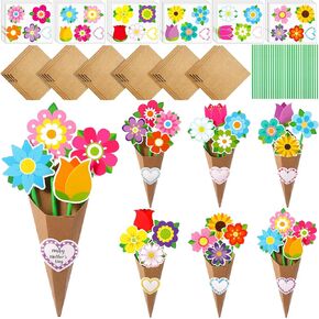 Kosiz 24 Sets Mother's Day Crafts for Kids Flower Bouquet Crafts Kit DIY Flower Bouquet Kit Make Your Own Mother's Day Floral Gifts for School Classroom DIY Gifts Activities Party Supplies(Retro)