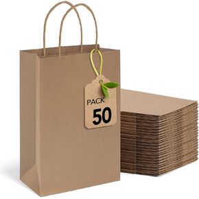Mesha 100 Pack Back Gift Fags 8x4.25x10.5 inch Kraft Paper Bags with Handles Braf Craft Bag متوسطة الحجم لصالح حفلة عيد ميلاد تفضيل حقيبة التجزئة للتجزئة