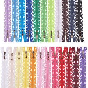 Benecreat 46pcs 16 inch (40 سم) DIY من نايلون لفائف زهرة السوستة السوستة الدانتيل ل DIY خياطة خياطة كيس سرير ، 23 لون