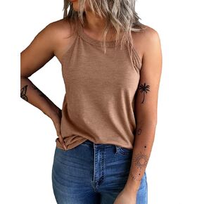 KINLONSAIR Women's Summer Sleeveless Halter Tee Shirts Crew Neck Workout Tank Tops Casual Plain Cami Shirts in Saudi Arabia