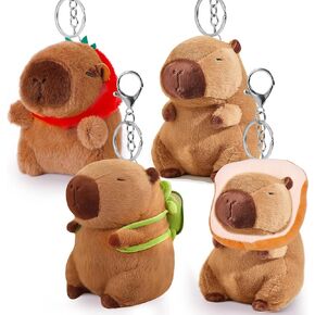 4 Pack Capybara Keychain Plush, Capybara Stuffed Animal Toys with Clothes Accessories, Classroom Birthday Party Favors Gifts for Kids