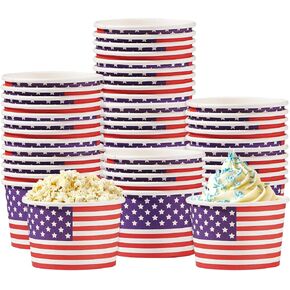 100PCS Flag American Ice Cream Cups لوازم الحفلات الوطنية 11 أوقية أوقية آيس كريم أوعية يمكن التخلص منها