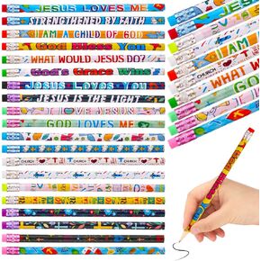 ESTUNE 100 PCS كرسي كريستيان بيل آية أقلامًا كبيرة في اليوم الأول من هدايا عيد الفصح المدرسية للأطفال 20 على غرار الكتاب المقدس الديني # 2 تزويد الكنيسة بالمدرسة