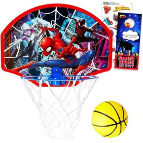 مجموعة نشاط Spiderman - حزمة ألعاب Spiderman مع هدف كرة السلة Spiderman ، وملصقات Spiderman ، وشماعات الأبواب الخارقة | سبايدرمان كرة السلة هوب