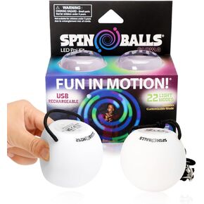 SPIN BALLS Glow.0 LED Poi – USB Rechargeable w/ 22 Vibrant Color Light Modes & Patterns – Durable, Soft-Core Spinning Balls w/Adjustable Leashes & Double-Loop Handles