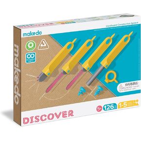 Makedo اكتشف | 126 قطعة أدوات بناء من الورق المقوى من 1-5 صانعي | ألعاب تعليمية STEM و STEAM للأطفال | في المنزل اللعب + التعلم في الفصل | أدوات قابلة لإعادة الاستخدام للأولاد والبنات الذين تتراوح أعمارهم بين 5+