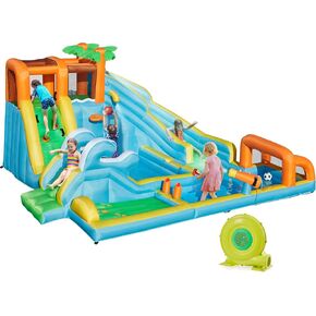 Yaheetech 10 in 1 Inflatable Water Slide w/Golf Course,Large Water Park w/Dual Slide, Soccer Goal, Water Cannon, Splash Pool, Basketball Hoop, 750W Air Blower for Kids Aged 3 to 8, Backyard