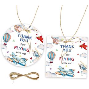 50pcs Airplane شكرًا لك على العلامات ، علامة هدية طائرة مع سلسلة لحفل استحمام الطفل ، جولة شكرا لك العلامات الورقية لعيد ميلاد الصبي/المغامرة.
